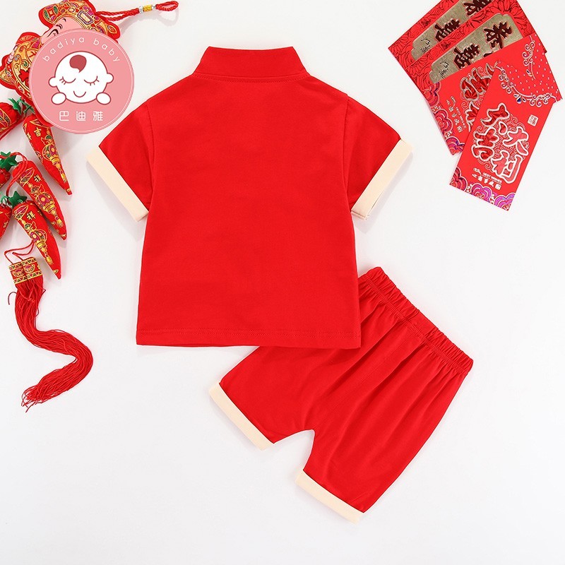 抓周服夏装婴儿汉服一周岁生日宴男宝宝礼服夏Q季分体套装国风唐