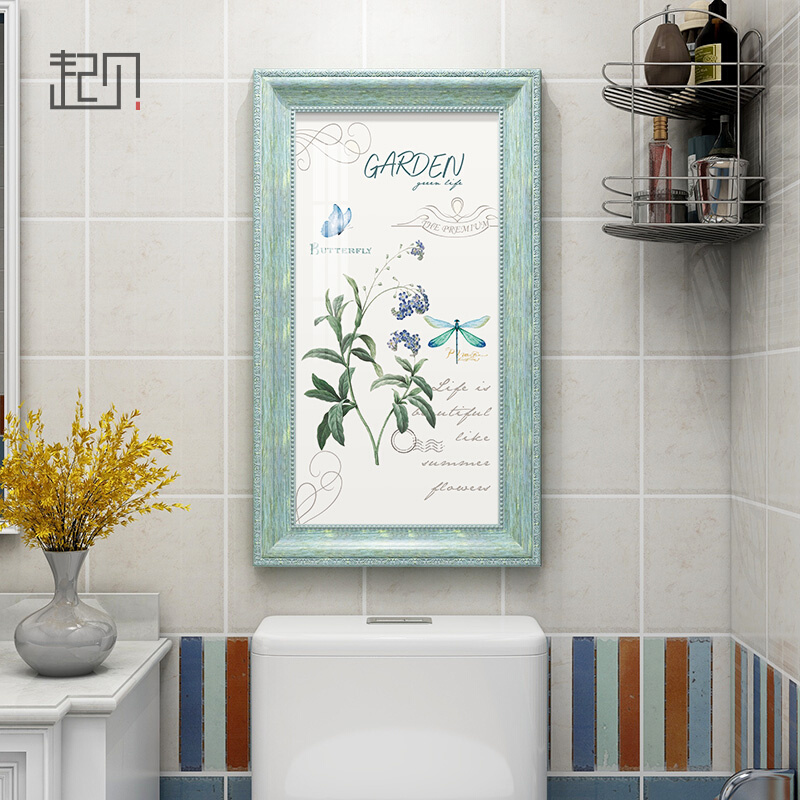 美式田园卫生间装饰画植物马桶挂画防水防潮厕所浴室壁画免打孔图片