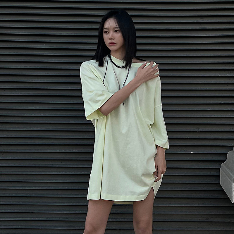 Mathieu韩国洋气宽松短袖T恤女夏季新款小众显瘦纯色半袖长款上衣