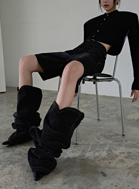 Mathieu韩国大灯家两穿牛仔裤女秋冬新款2024高级高腰黑色直筒裤