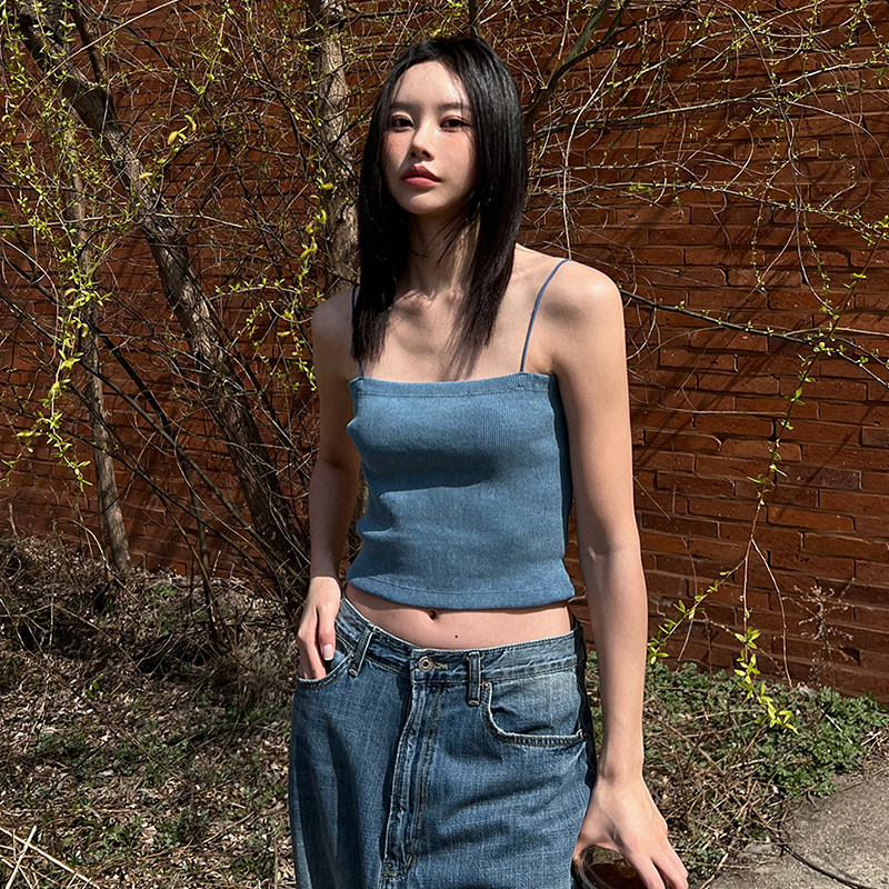 Mathieu韩国独特牛仔吊带背心女夏小众外穿美背无袖上衣外穿内搭