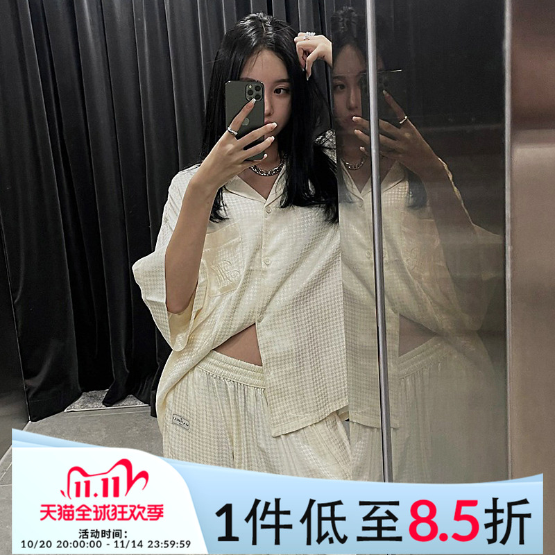 Mathieu韩国休闲简约家居服睡衣女夏季新款开衫上衣宽松长裤子