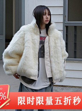 Mathieu韩国秋冬环保皮草oversize机能风拉链毛外套厚