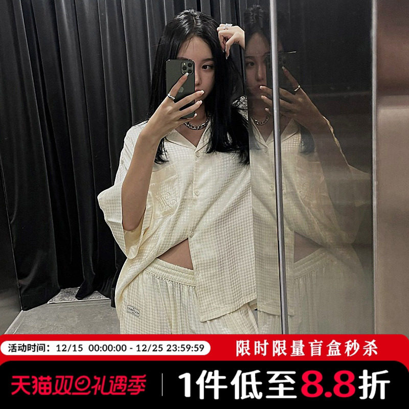 Mathieu韩国休闲简约家居服睡衣女夏季新款开衫上衣宽松长裤子