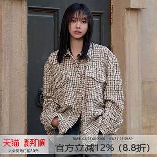 Mathieu韩国气质做旧衬衫 粗花呢衬衣大灯家外套 女2024秋冬新款