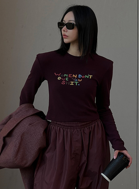 Mathieu韩国修身显瘦长袖T恤女春新款短款打底衫甜辣黑色体恤上衣