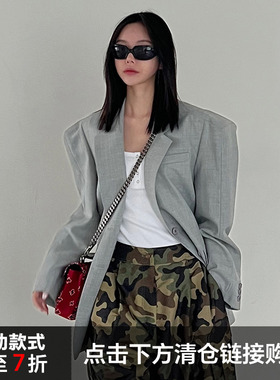 Mathieu韩国高级感小西装外套女春新款气质宽松休闲灰色上衣薄款