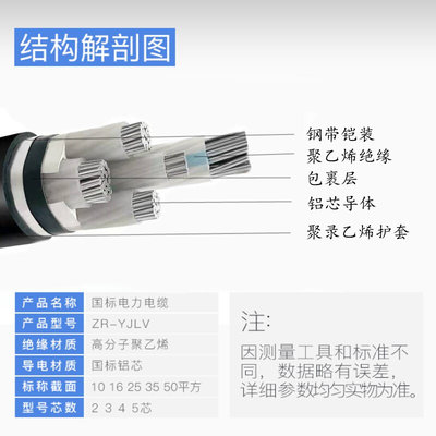 国标YJLV22铝芯铠装电缆3 4 5芯50 70 95 120平方+1+2地埋VLV电缆