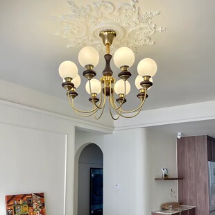 法式中古客厅主灯吊灯餐厅灯魔豆轻奢复古风卧室灯胡桃木色灯饰