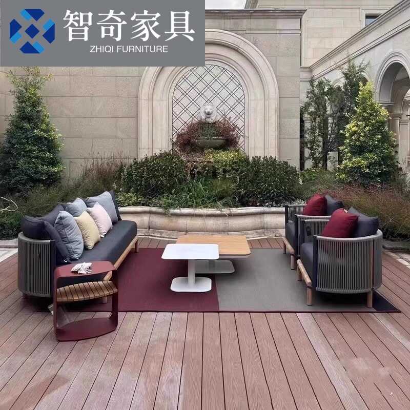 户外沙发别墅休闲组合藤编沙发实木茶几室外花园庭院防水防晒家具