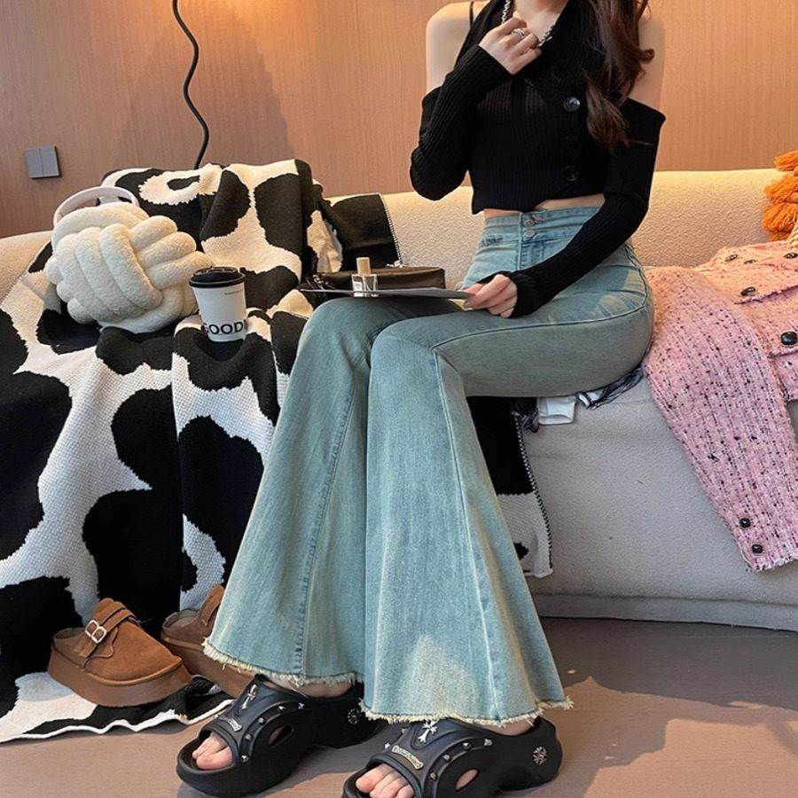 高长腰叭牛仔裤女226春夏L12586F新款修身显瘦马蹄裤辣妹显瘦喇微