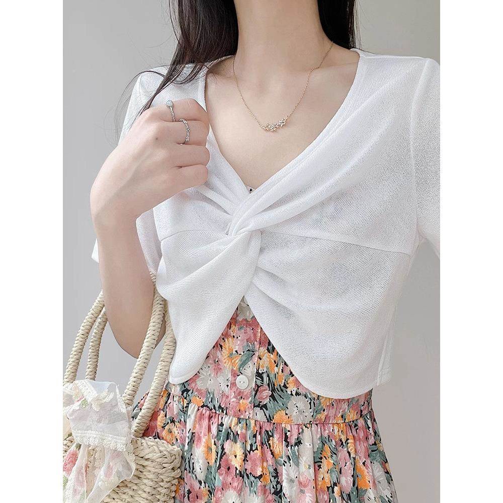 冰短A35832丝短袖女罩衫夏季配吊带披肩外搭款防晒小坎裙肩杏色扭
