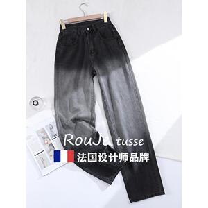 阔黑色渐变天71878672丝牛仔女2025秋裤季款高新腰显瘦直筒宽松垂