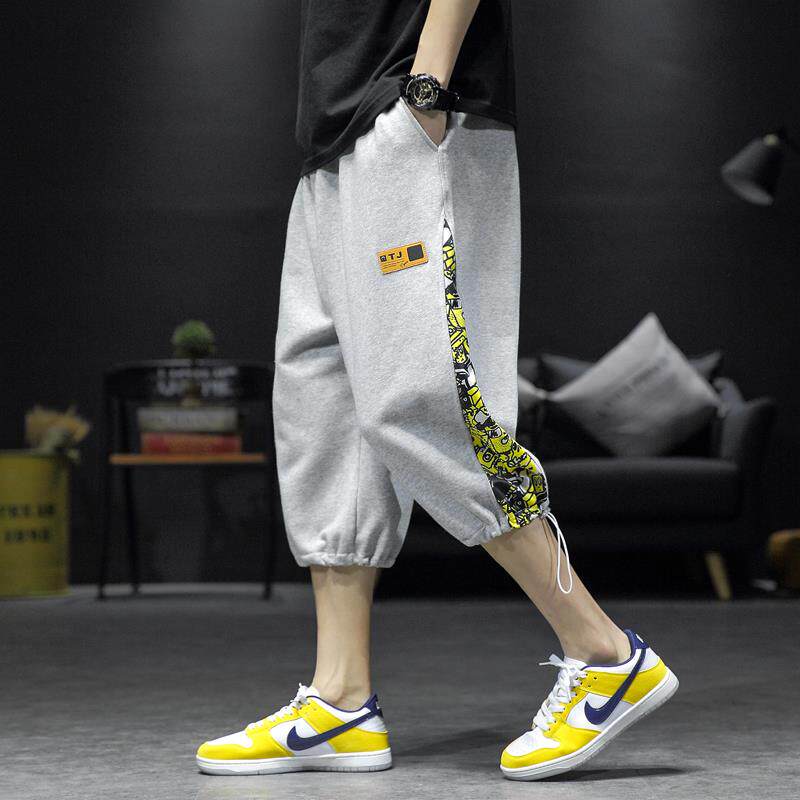 大码拼接七分裤男潮牌新款夏季薄款百搭卫裤港风小众设计运动短裤