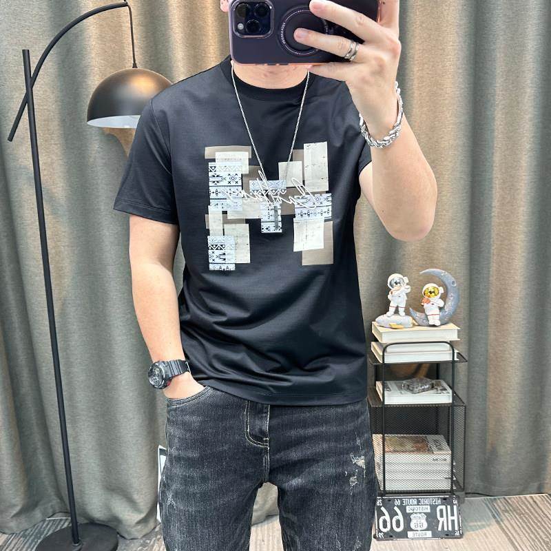 潮牌潮流印花男士夏季短袖T恤衫韩版青年修身版时尚圆领半袖上衣