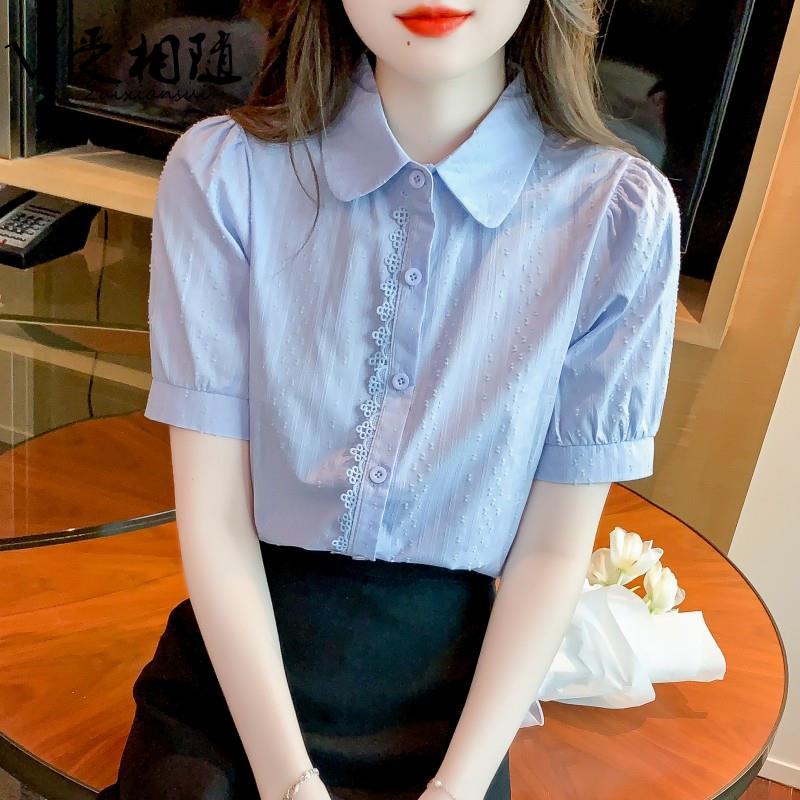 香港TIMO纯棉衬衫女洋气全棉设计感小众2025夏季短袖减龄职业上衣