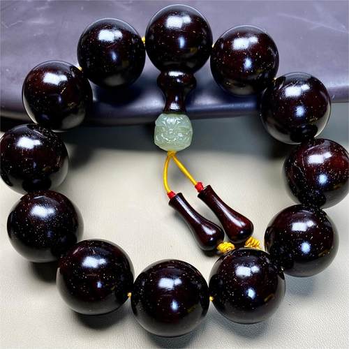 大师手作-小叶紫檀木手串包浆满金星高油密老料佛珠手链高端男女