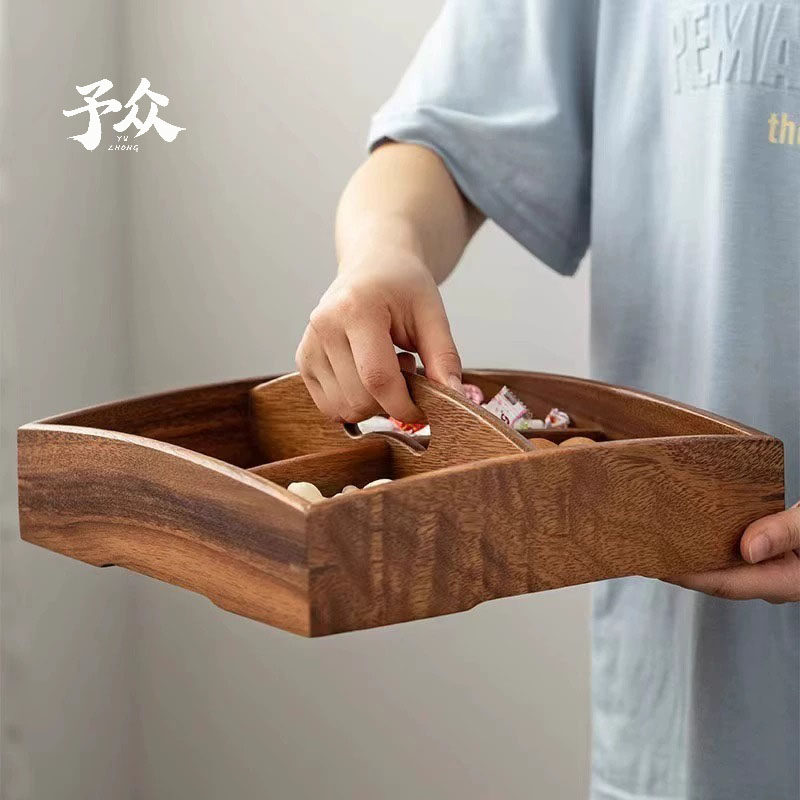 中式胡桃原木干果盒结婚零食盘家用糖果瓜子盒早生贵子四格干果盘,餐饮具,果盆/果盘/果篮,淘宝优惠券,粉丝福利购,淘宝优惠卷