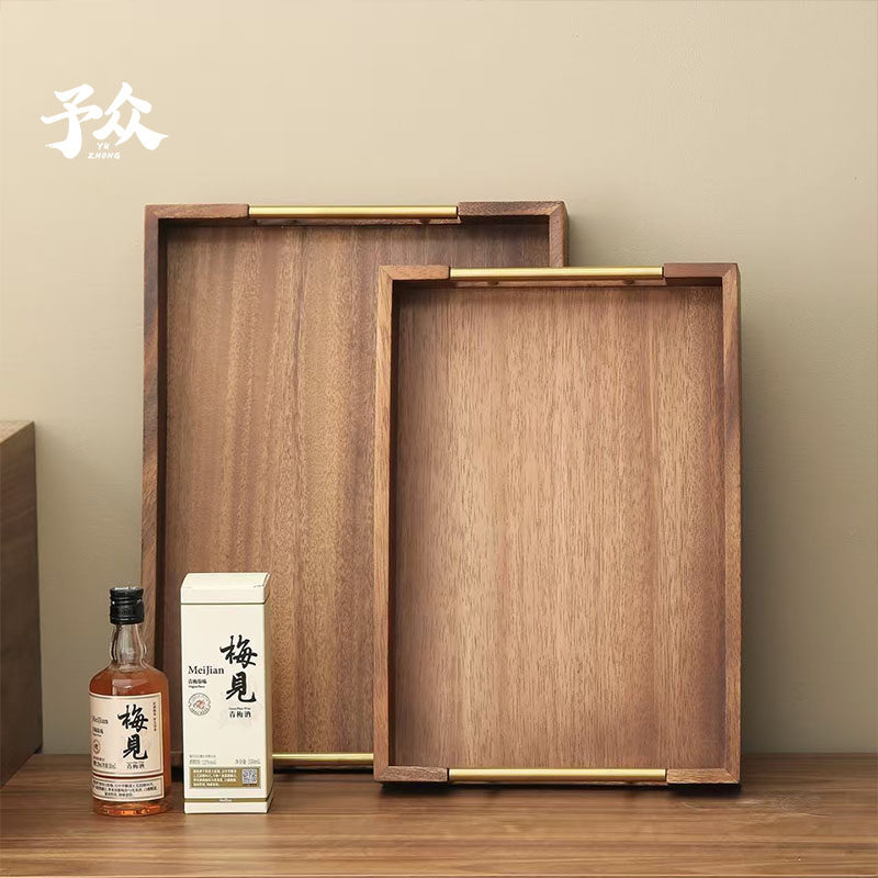 南美胡桃木带金属把托盘长方形整木木质托盘实木托盘家用餐用托盘,餐饮具,餐用托盘,淘宝优惠券,粉丝福利购,淘宝优惠卷