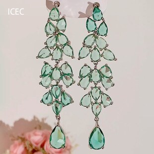 薄荷曼波夸张绿色水滴耳环夏天精致设计感耳钉长款气质清冷感耳饰