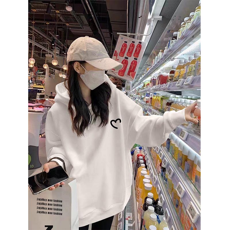 白色连帽卫衣女春秋l薄款2024新款爆款欧货大版加绒加厚外套上衣