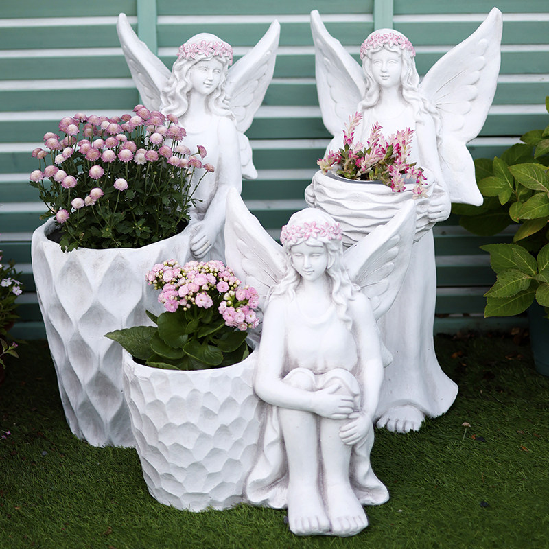欧式天使花盆庭院别墅阳台花园婚庆装饰园林工艺酒店大堂造景摆件