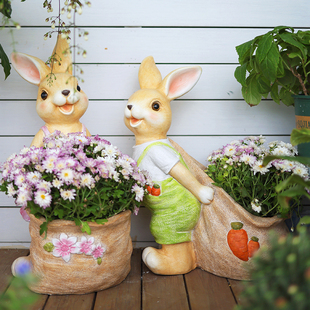 庭院兔子装 饰户外摆件花园露台草坪小阳台造景布置别墅露台花盆
