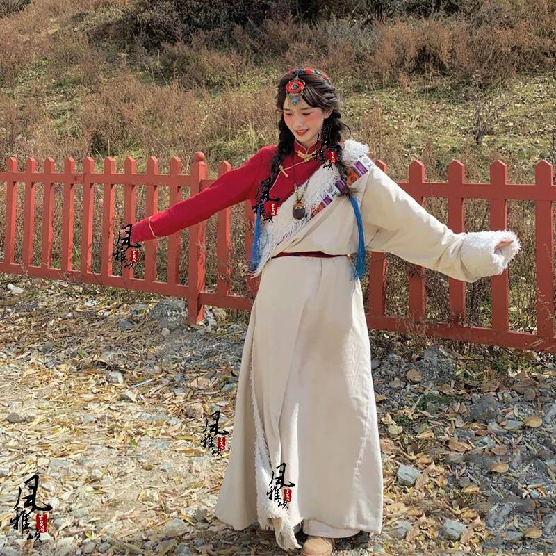 秋新款演艺藏裙西藏服女款袍藏冬装服藏袍藏服女藏长裙民藏族风旅