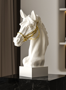高级感艺术马头摆件石膏雕塑软装轻奢客厅酒柜办公室展示柜装饰品