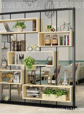 北欧简63846约铁 艺实木 隔断置 架架屏客厅玄 关办书 架公 风展