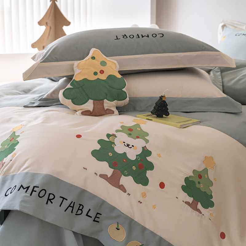 贝加尔新款a类全棉卡通贴布绣四件套床单床笠儿童四季床上用品