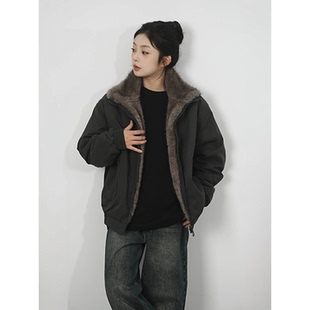 正反两面穿美式翻毛领座山雕外套男冬季重磅水洗帆布加绒加厚棉服