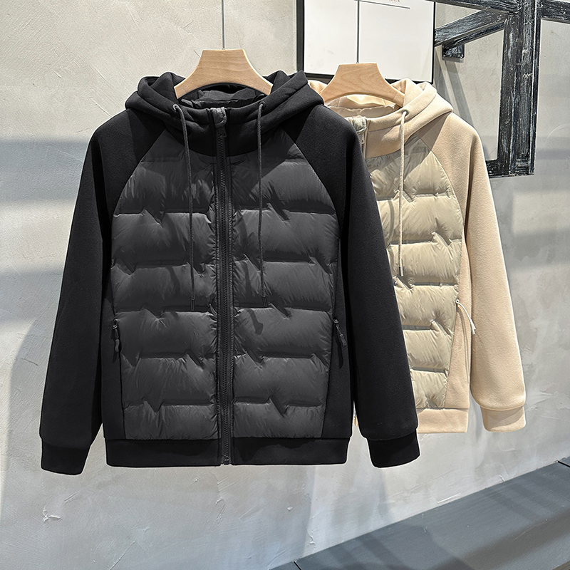 连帽休闲短款拼接连帽羽绒服短款