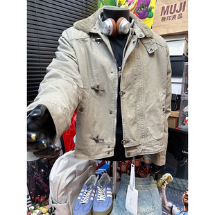 美式vintage座山雕棉服外套男冬季飞机扣工装翻领哈灵顿夹克棉衣