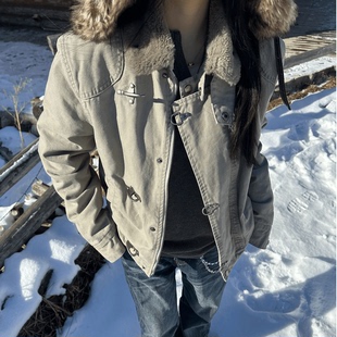 美式解构拼接座山雕棉服男冬季vintage做旧短款外套加绒加厚棉衣