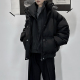 韩版 冬季 2025新款 假两件棉服男痞帅黑色加厚潮牌立领棉衣休闲外套