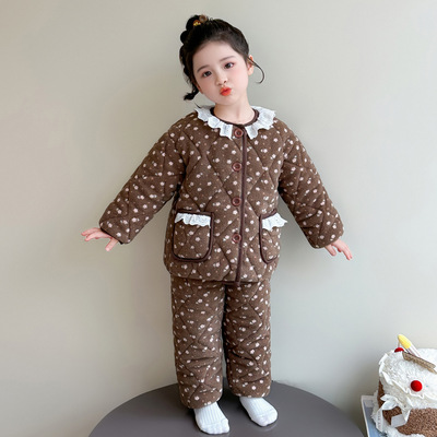 女童三层夹棉睡衣冬季2025新款