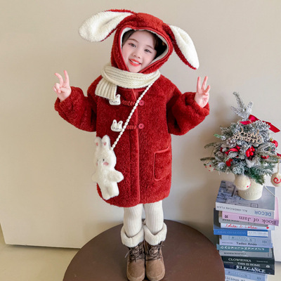 女童冬款加厚呢子外套儿童洋气
