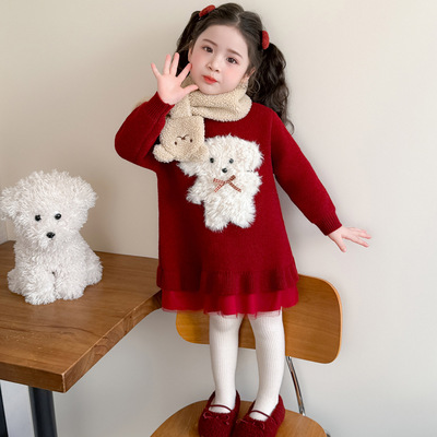 女童拜年毛衣裙冬装新款