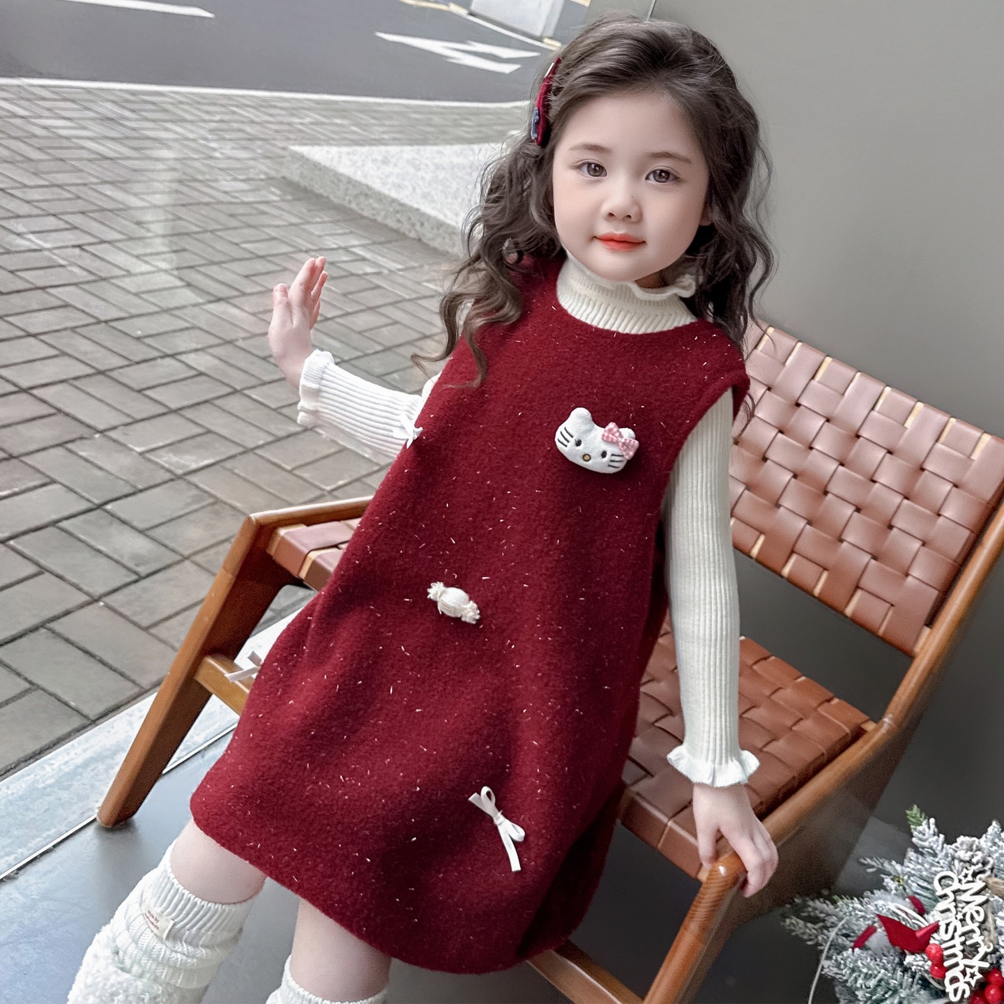 2025年韩版女童背心裙三件套秋冬新款宝宝公主裙套装周岁礼服童装