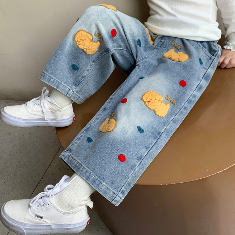 女童卡通牛仔裤春秋款2026新款儿童洋气直筒裤秋装女宝宝阔腿裤子,童装/婴儿装/亲子装,儿童牛仔裤,淘宝优惠券,粉丝福利购,淘宝优惠卷