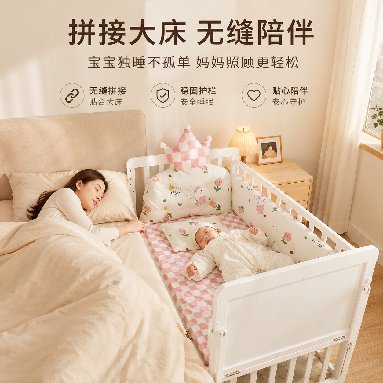 智童婴儿床可移动实木拼接大床欧式多功能床新生儿童宝宝bb摇篮