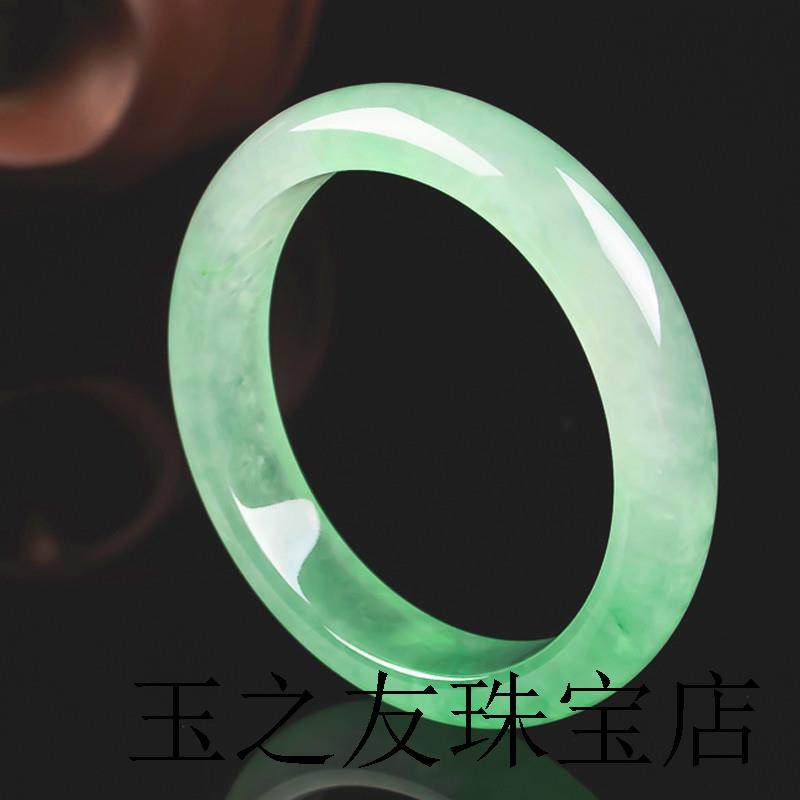 缅甸老坑冰种飘阳绿翡翠色手镯正圈贵妃镯女款冰糯种翡翠玉镯送礼