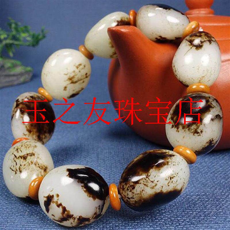 石来运转精品新疆和田玉黑皮籽料原石原皮手链男女款随型手串送礼