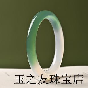 高端冰种白玛瑙玉手镯白月光翡翠色玉髓女款玉石冰透荔枝冻珠宝