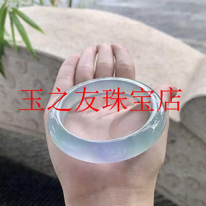 高冰种起光晴水蓝春彩翡翠色手镯