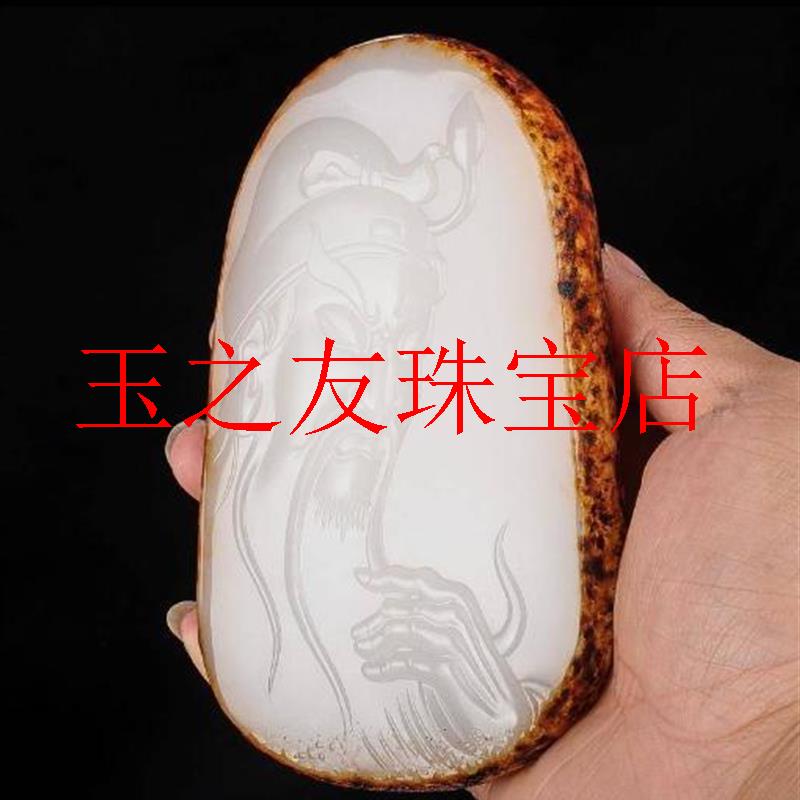 新疆和田玉羊脂白玉关公吊坠男款财神玉坠关二爷项链玉牌玉佩挂件