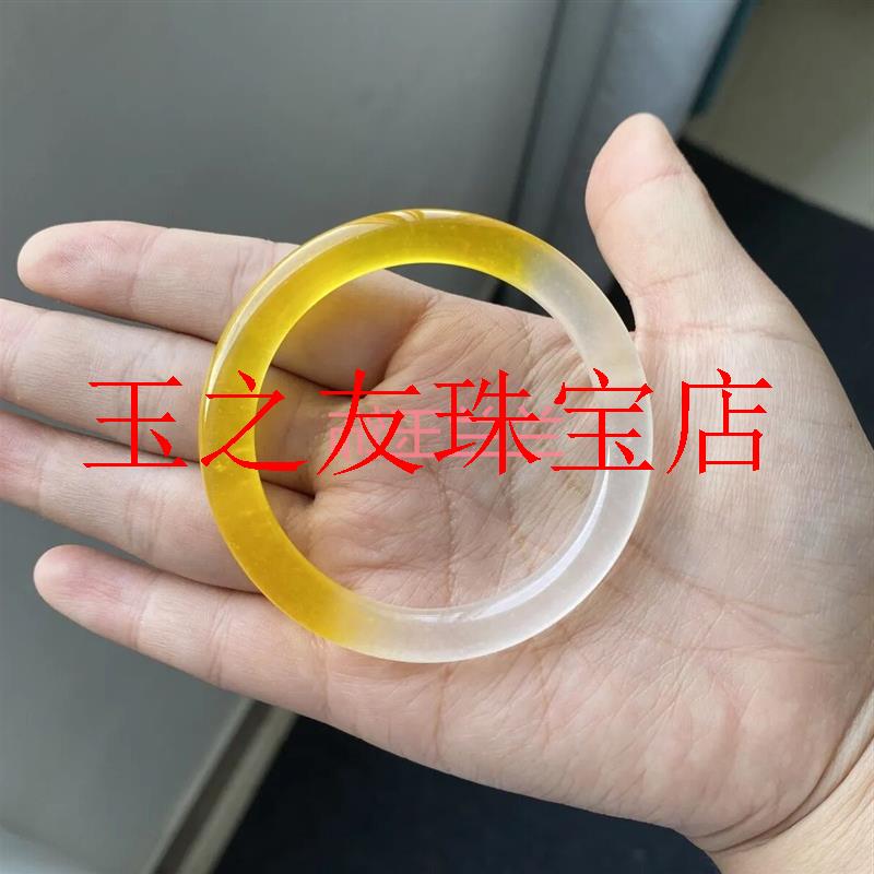 精品翡翠色冰种半山半水玉石手镯柠檬黄细圆条玉镯时尚百搭少女款