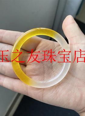 精品翡翠色冰种半山半水玉石手镯柠檬黄细圆条玉镯时尚百搭少女款