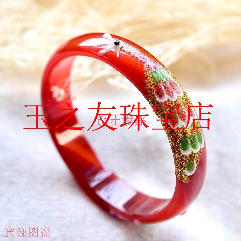 巴西玛瑙手镯孔雀开屏红玛瑙玉手镯精美玉石手镯玉髓高级女款饰品
